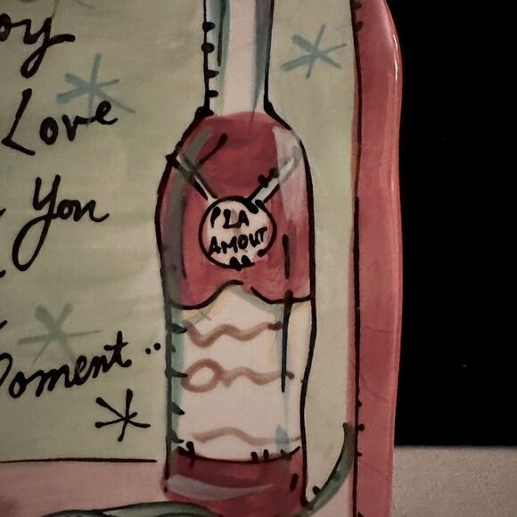 Vintage Julia Junkin handpained wine and cheese design trivit with raised bottom - Picture 4 of 7